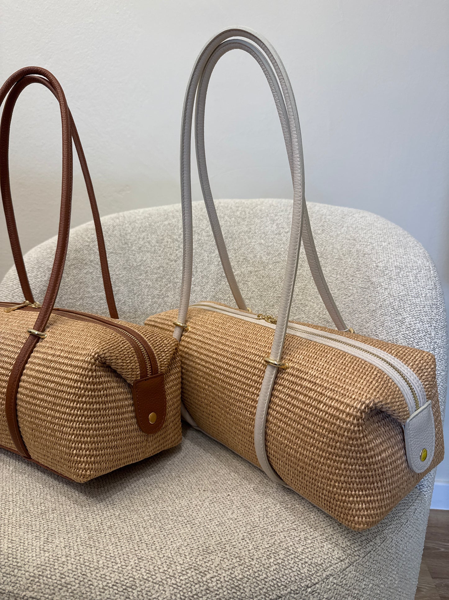 Borsa barrell rafia e pelle