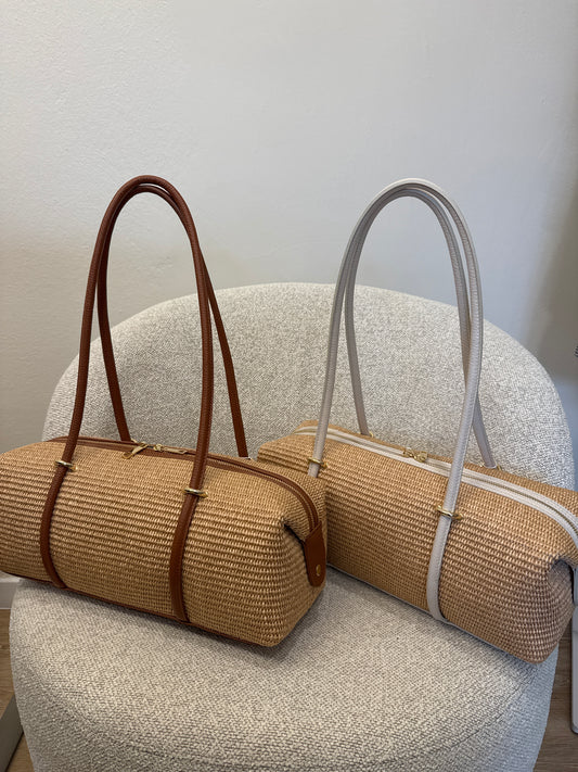 Borsa barrell rafia e pelle